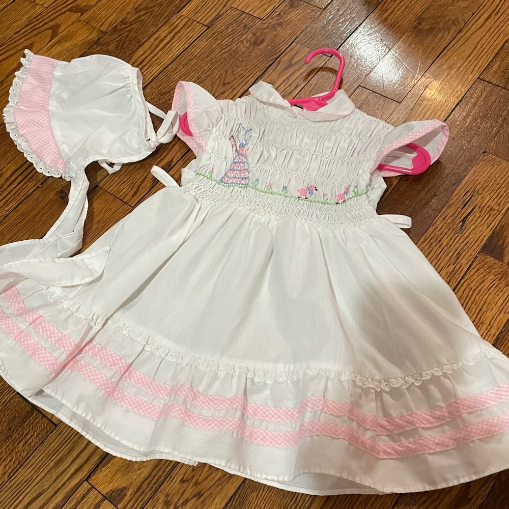 Polly Finders Hand Smocked Bo Peep Dress and Bonnet